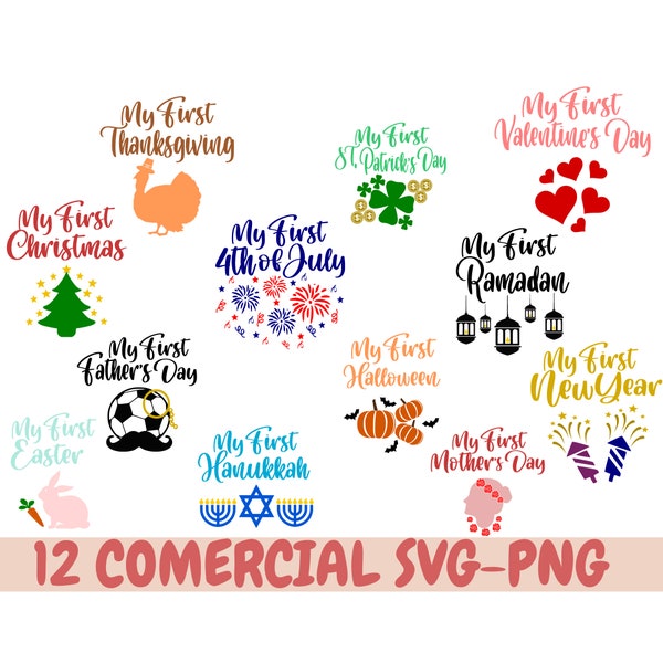 Baby's Firsts SVG Bundle, My first holiday cut files, 8 Firsts SVGs, 1st christmas, birthday, 1st easter, 1st bundle cut file, commercial us