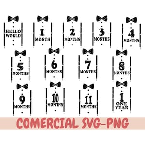 Neugeborenen Monatskalender SVG, Neugeborenen SVG, Neugeborenen Svg, Einsie Junge Print, Baby Monat Krawatten Sticker Monats meilenstein