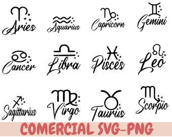 Celestial Star Sign SVG Bundle, Zodiac Constellation Svg, Astrology Svg, Horoscope Shirt Design, Cut File for Cricut, Silhouette, PNG, svg