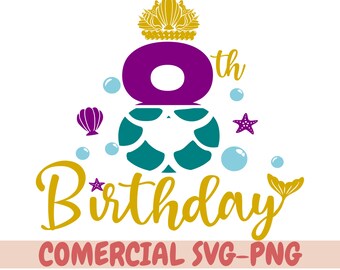 negen verjaardag, zeemeermin SVG, zeemeermin Feestdecoratie, bundel zeemeermin verjaardag svg, zeemeermin verjaardag SVG, zeemeermin, verjaardag svg, svg,