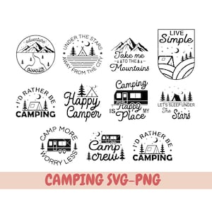 Ensemble SVG camping, camping Svg, campeur Svg, vie de camp Svg, signe camping Svg, Svg été, aventure Svg, feu de camp Svg, camping couper des fichiers,