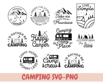 Paquete SVG de camping, Svg de camping, Svg de campista, Svg de vida de campamento, Svg de letrero de camping, Svg de verano, Svg de aventura, Svg de fogata, archivos de corte de camping,