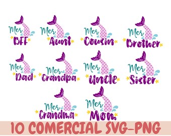 mermaid birthday svg , mermaid svg, matching mermaid family birthday svg, mermaid family shirts svg,  mermaid birthday decor, mermaid party