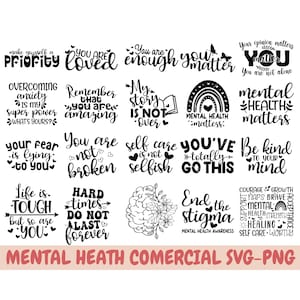 Mental Health SVG Bundle, Inspirational svg, Positive SVG, Motivational SVG, Hope Svg, Mental Health Awareness, Cut Files for Cricut
