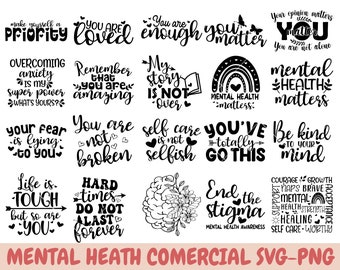 Geestelijke gezondheid SVG bundel, inspirerende SVG, positieve SVG, motiverende SVG, hoop SVG, geestelijke gezondheid bewustzijn, cut-bestanden voor Cricut