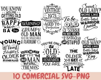 Zabawny pakiet urodzinowy Vintage Getting Older SVG 40 wzorów, pakiet svg zrzędliwego starca, urodziny Vintage SVG, starzenie się do perfekcji SVG, cricut