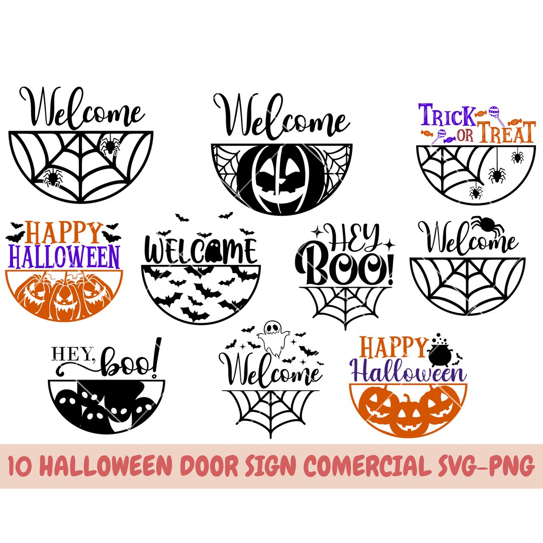 Halloween Welcome Sign Bundle, Halloween Door Hanger SVG, Ghost Svg ...