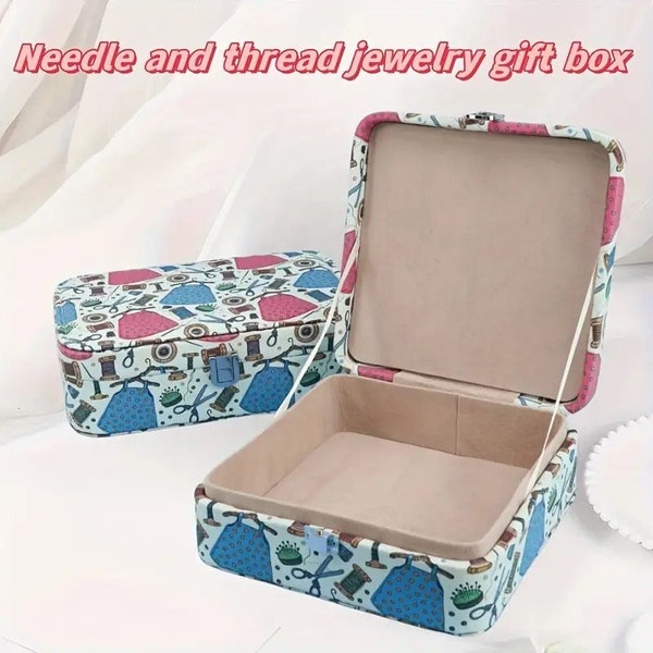 Free Gift W/Small Vintage Style Decorative Quilters Needle and Thread Sewing Storage Box With Hinged Lid