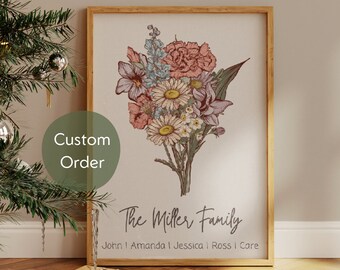 Custom Family Flower Bouquet, Birth Month Flower Art, Birth Flower Family Bouquet, Birth Month Flower Art Custom, Birth Month Flower Print