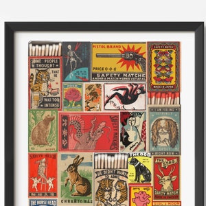 Vintage Matchbox Collage, Matchbox Compilation, Japanese Matchbox Art, Retro Wall Art, Bar Poster, Matchbox Print, Room Decor