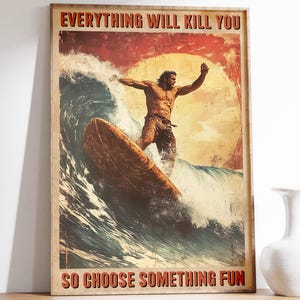 Vintage Surfing Poster, Surfer Print, Surfing Wall Art, Retro Surf Poster, Waves Surf Beach Coastal, Beach Wave Print, Coastal Home Decor