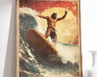 Vintage Surfing Poster, Retro Surf Coastal Wall Art Print