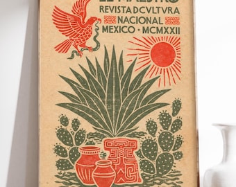 Póster mexicano vintage El Maestro 1922, diseño floral tradicional, decoración latina