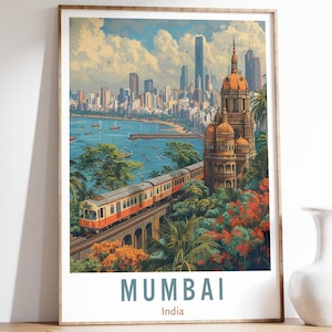 Cartel de viaje de Mumbai, arte de la pared de Mumbai, impresión de Mumbai, regalo de viaje de Mumbai, arte de la ciudad, arte de la pared de la India, decoración del hogar de viaje de la India, cartel indio