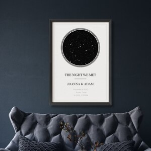 Poster ciel nocturne personnalisé, cadeau d'anniversaire de naissance, impression carte des étoiles, affiche carte des étoiles, cadeau de mariage, impression constellation, oeuvre d'art la nuit de notre connaissance