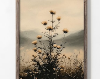Botaniczny nadruk „Moody Wildflowers”, wystrój w stylu Dark Academia Gothic