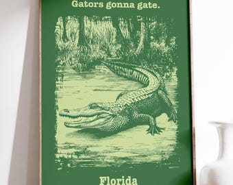 Divertida lámina de caimán de Florida, arte de caimán de estilo vintage