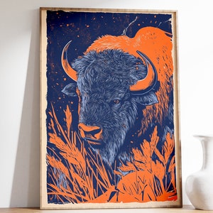 Bison Woodcut Print, Bison Wall Art, Bison Poster, Animal Art, Farmhouse Decor, Cottage Decor, Farmhouse Wall Art, Wild Animal Art