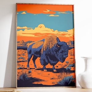 Bison Woodcut Print, Bison Wall Art, Bison Poster, Animal Art, Farmhouse Decor, Cottage Decor, Farmhouse Wall Art, Wild Animal Art