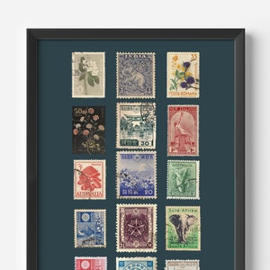 Vintage Briefmarken Poster, Retro Stempel Collage, Trendy Briefmarken Sammlung Poster, Retro Wandkunst, Funky ästhetischer Druck für die Wohnung