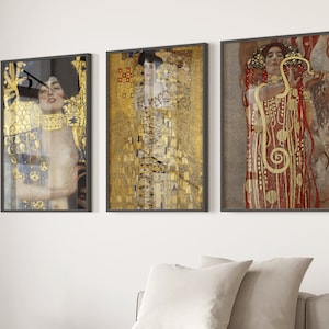 Set Of 3 Gustav Klimt&#39;s Prints, Gustav Klimt Poster, Famous Artist Wall Art, Art Nouveau, Large Wall Art, Vintage Wall Art