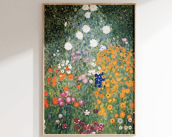 Grabado de un jardín de flores de Gustav Klimt, pintura floral Art Nouveau.
