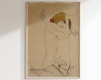 Egon Schiele Two Women Embracing Print, Art Nouveau Poster