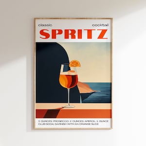 Cartel de Aperol Spritz, cartel de alcohol, impresión de barman, arte de la pared del bar, cartel de la cocina, impresión de arte de Aperol, impresión de cóctel, carteles retro de Aperol