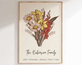 Custom Family Flower Bouquet, Birth Month Flower Art, Birth Flower Family Bouquet, Birth Month Flower Art Custom, Birth Month Flower Print