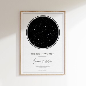 Poster ciel nocturne personnalisé, cadeau d'anniversaire de naissance, impression carte des étoiles, affiche carte des étoiles, cadeau de mariage, impression constellation, oeuvre d'art la nuit de notre connaissance
