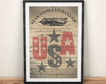 affiche vintage bannière étoilée, impression de partition de musique patriotique américaine