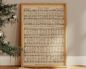 Silent Night Christmas Song Music Sheet, Christmas Song Poster, Christmas Wall Art, Christmas Room Decor, Vintage Christmas Art. X-Mas Song