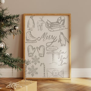 Christmas Sketch Print, Santa Claus Poster, North Pole Print, Penguin Poster, Christmas Wall Decor, Christmas Wall Art, Winter Poster