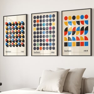 Conjunto de 3 pôsteres Bauhaus, impressão vintage Bauhaus, arte de parede Bauhaus, decoração moderna de casa, pôster de exposição, impressão geométrica e minimalista moderna