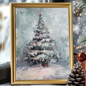 Watercolour Christmas Tree Print,  Vintage Fir Tree Poster, Christmas Wall Decor, Pine Tree Print, Fir Tree In The Snow, Moody Neutral