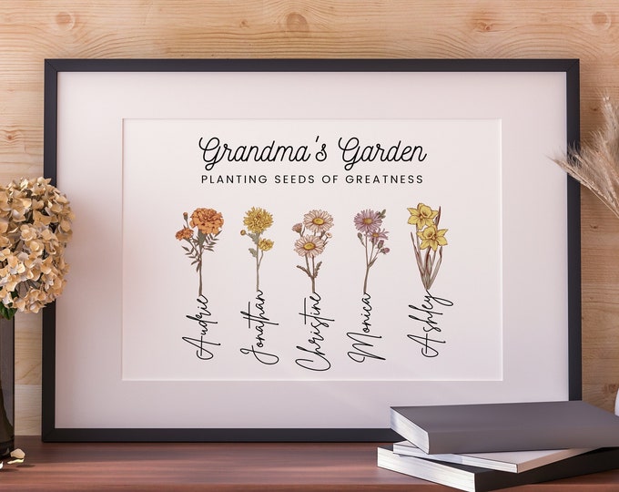 Grandma's Garden Print, Personalized Names And Birth Month Poster, Grandma's Garden Sign, Gift For Grandma, Mother's Day Gift, Gardening
