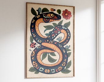 Vintage Mexican Snake Poster, Colorful Latin Decor