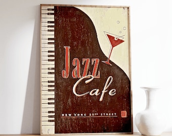 Jazz Cafe Cocktail Poster, Cocktail Bar Poster, Funny Bartender Print, Jazz Lover Gift, Large Wall Art, Spirits And Wine Poster, Piano Print