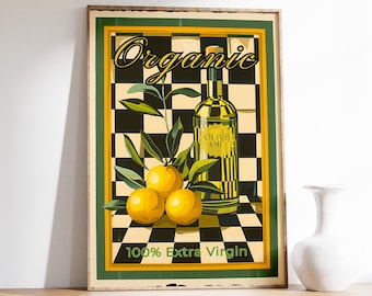 Vintage Olive Oil Poster, Retro Kitchen Wall Art
