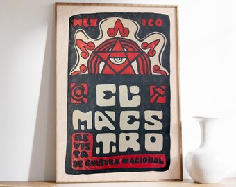 Vintage Mexicaanse poster, El Maestro Cover Art Print, Latin Decor