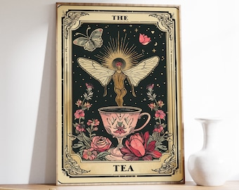 impression de cartes de tarot thé vintage, art mural gothique Academia sombre