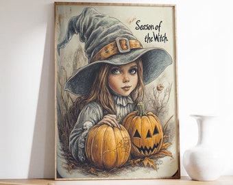 Vintage Halloween Witch Print, Spooky Witchy Wall Art