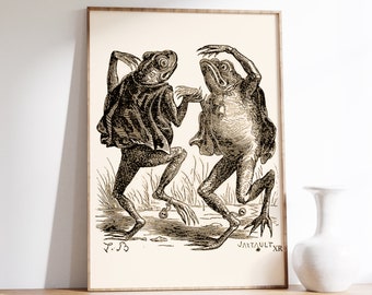Dancing Frogs Vintage Poster, Funny Retro Wall Art Print
