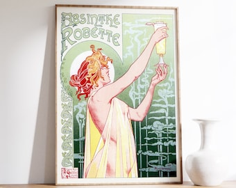 Absinthe Robette Vintage Art Deco Poster, Alcohol Advertisement Print