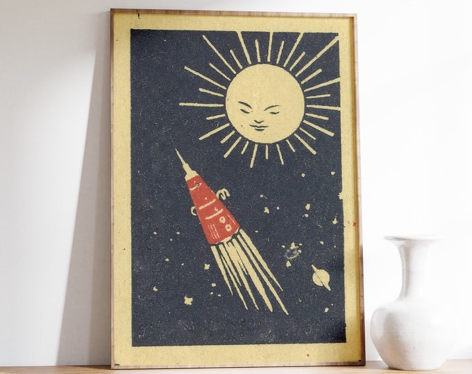 Space Travel Vintage Poster, Rocket Print, Cosmos Art Deco, Vintage Print, Spaceship Wall Art, Large Wall Art Print, Decor, Universe Poster