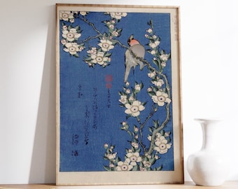 Katsushika Hokusai Bird Print, Vintage Japanese Poster, Flower Print, Retro Wall Art, Asian Art, Old Japanese Painting, Japan Wall Art