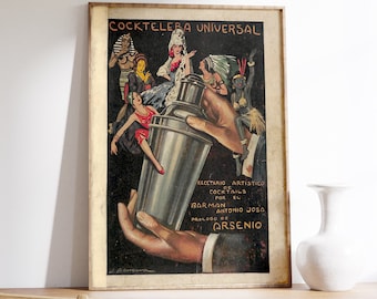 French Cocktail Bar Poster, Funny Bartender Print, Old Book Cover, Large Wall Art, Spirits And Wine Poster, Alcohol Poster, Cocktail Art