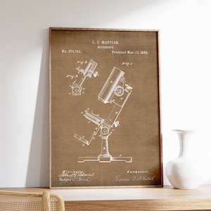 Microscope Patent Vintage Print, Old Patent Poster, Medical Print, Medical Poster, Patent Wall Art, Home Decor, Large Wall Art, Retro Print
