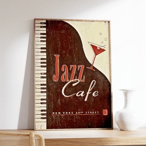 Jazz Cafe Cocktail Poster, Cocktail Bar Poster, Funny Bartender Print, Jazz Lover Gift, Large Wall Art, Spirits And Wine Poster, Piano Print
