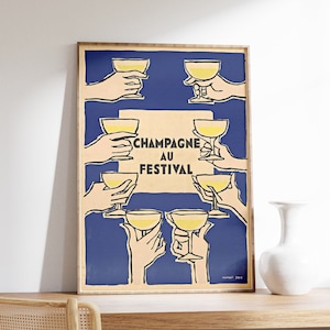 Cartel de cóctel francés vintage, impresión de barman divertido, arte francés, arte de pared grande, cartel de licores y vinos, cartel de alcohol, impresión de champán